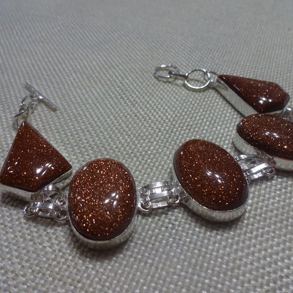 Sparkling "GOLD SUNSTONE" Handmade Sterling Bracelet Size 8" #239B - Picture 3 of 3